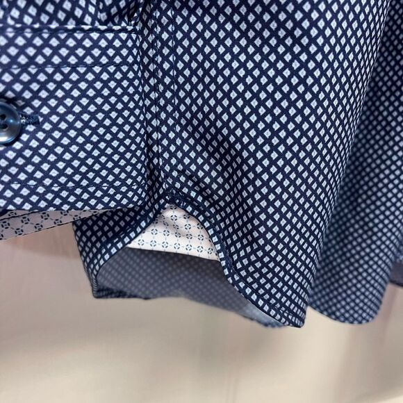 Construct Slim Fit No Iron Moisture Wicking Blue Print Button Down 15 32-33 - Picture 2 of 6